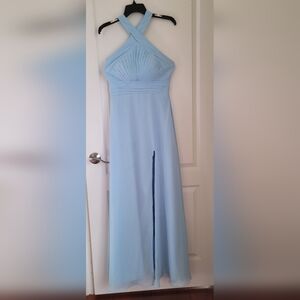 Elegant Light Blue Halter Maxi Dress